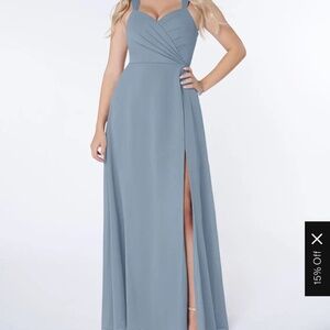 azazie dusty blue AZAZIE NAHRIN A-Line Pleated Chiffon Floor-Length Dress